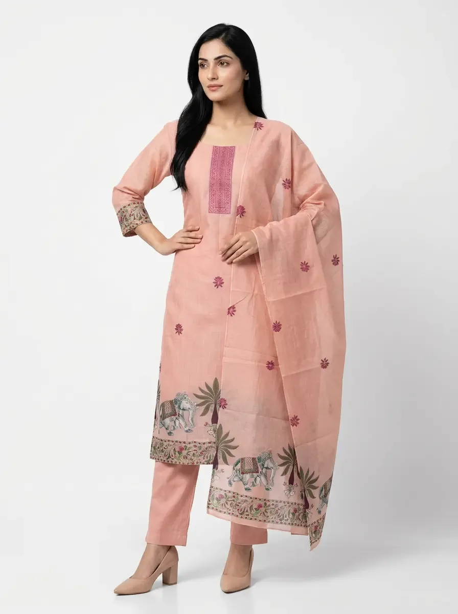 Peach Jamdani Kurtis 3pc Set